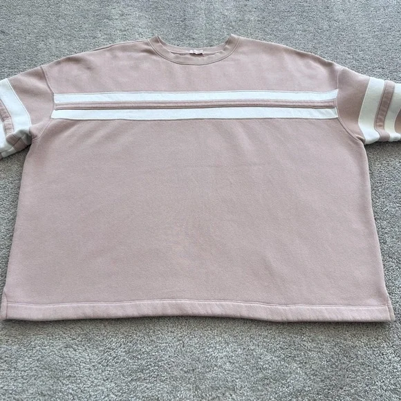 Nuuds Striped Crewneck Sweatshirt Womens XL Pink Fleece Varsity Logo Pullover - Picture 4 of 16
